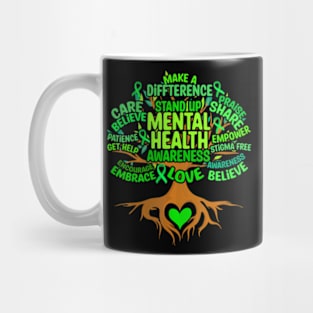 Mental Health Awareness Tree Mens Womens Grreen Ribbon Mug